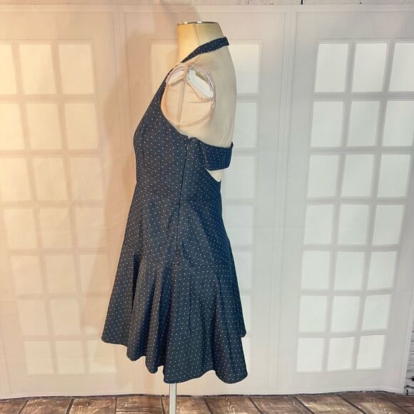 Parker Blue White Polka Dot Sleeveless Halter Denim Chambray Mini Dress Sz Small - Picture 6 of 10